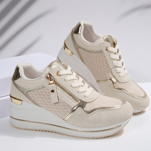 Chaussures de sport décontractées pour femmes, en maille <span class=keywords><strong>blanche</strong></span>, plateforme, accents dorés, douces, respirantes, tendance mode quotidienne, durables - Product Image 5