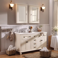 Meuble-lavabo double vasque élégant et luxueux, moderne, 60-92 pouces, en bois massif, autoportant, avec miroir intelligent anti-buée et armoire de rangement