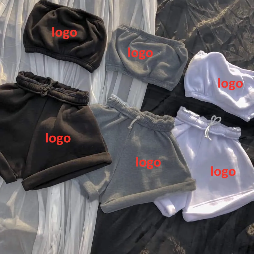 Benutzer definierte Label OEM Roupa Boutique Kleidung Frauen Jogger zweiteilige kurze Set sexy Tube Top Set rücken freie Ernte Top Designer Outfits