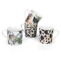 새로운 디자인 정글 레오파드 명소 동물 호랑이 데칼 우유 머그잔 세라믹 컵 골드 림