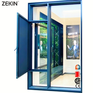 Fenêtre à battant en aluminium à rupture de pont thermique, résistante aux ouragans, <span class=keywords><strong>prix</strong></span> usine, personnalisée pour les projets d'ingénierie ZEKIN - Product Image 1