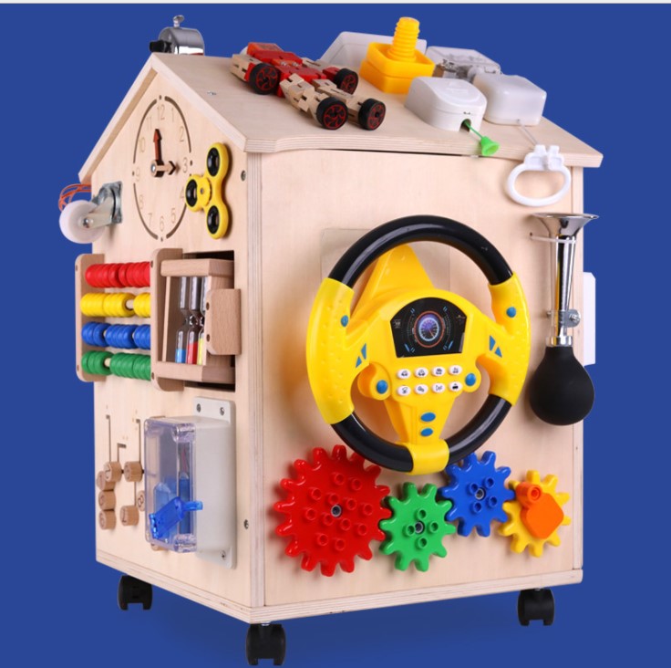 Деревянная головоломка Монтессори, обучающая доска, многофункциональный кубик, занятый дом, готовая обучающая игра, игрушка