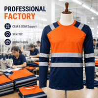 T-shirt de travail en fibre de polyester sans couture, anti-bactérien, avec bande réfléchissante, manches longues, col rond, style polo, personnalisable en option