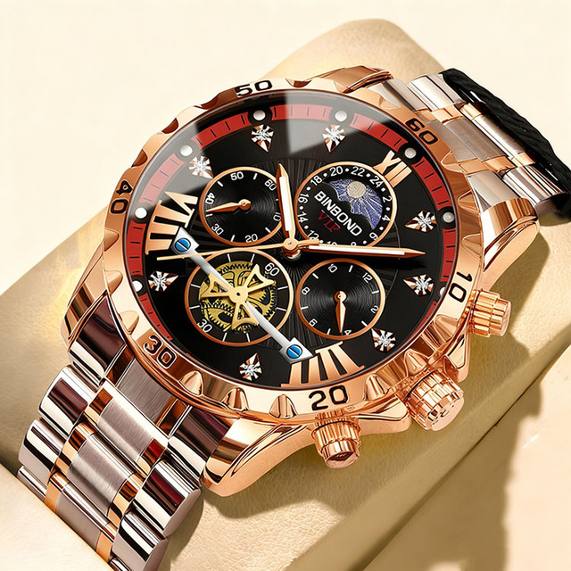 Hot Sales Leisure Business Multi-functional Large Dial Quartz Men Stainless Steel Belt Watch Chronograph Uhren Luminous Watches