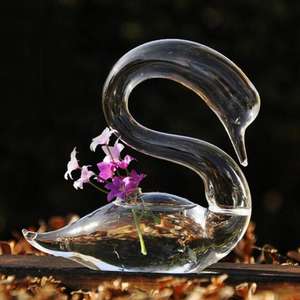 Свадебное украшение подарок ручная выдувка прозрачная стеклянная ваза в виде лебедя - Product Image 2