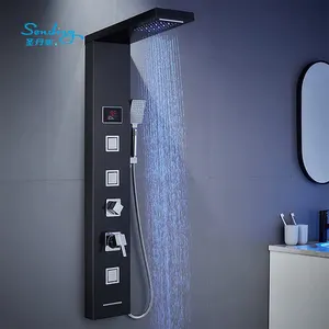 5 fonksiyonlu yağış şelale duş yağmur masaj sistemi LED duş paneli vücut jetleri ile