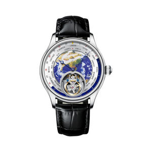 22mm cinturino in vera pelle con fibbia a farfalla due facce doppio quadrante 3D mappa del mondo 6Oclock grande <span class=keywords><strong>volano</strong></span> Tourbillon orologio - Product Image 4