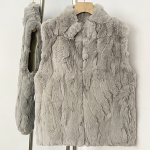 <span class=keywords><strong>Chaleco</strong></span> de Piel de <span class=keywords><strong>Conejo</strong></span> Rex Vintage con Capucha para <span class=keywords><strong>Mujer</strong></span>, Abrigo Corto sin Mangas para Otoño e Invierno - Product Image 3