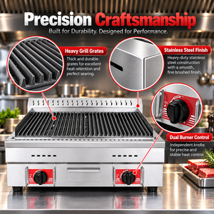 Grill au gaz commercial en <span class=keywords><strong>pierre</strong></span> <span class=keywords><strong>de</strong></span> <span class=keywords><strong>lave</strong></span>, gril <span class=keywords><strong>de</strong></span> comptoir en acier inoxydable, <span class=keywords><strong>barbecue</strong></span> à roche volcanique pour restaurant, 2 brûleurs 2026 - Product Image 2