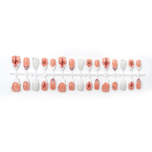 Ongles à presser 3D en forme d'amande, couvrance totale, qualité supérieure, avec French manucure blanche, ajustement naturel, faits main, strass - Product Image 5