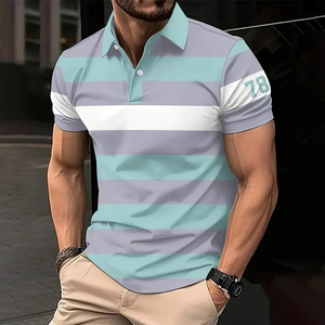 Fashion Men's Striped Printed Lapel Polo Shirt Summer Men's Polo Suitable for Daily and Work Wear Custom logo Men's Clothing