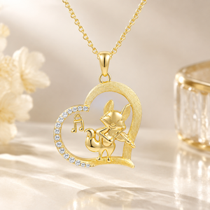 Collier Pendentif Renard Cœur Creux en Argent S925 Plaqué Or avec Moissanite Ronde, Bijou Fin Romantique Musical pour Femme, Idéal Saint-Valentin - Product Image 5