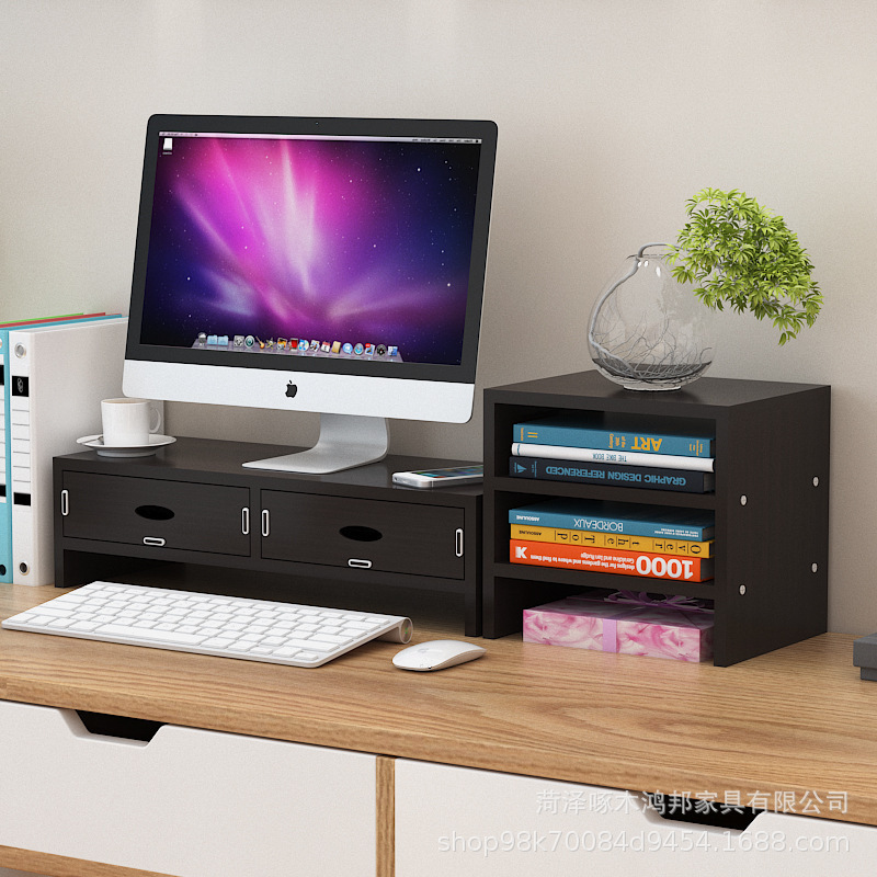 Double-drawer, 3-layer cabinet [Black wood grain]