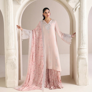 Salwar Kameez en soie rose brodé élégant et réversible, longueur ras du sol, avec dupatta floral, pour femme, idéal pour les mariages - Collection Fashionista International - Product Image 1