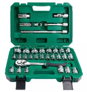 Functional 32PCS Full Polished Metric Industrial Grade CR-V Material Socket Set Auto Maintenance & Car Repair <b>Tool</b> Kit <b>Spanner</b> - Product Image 1