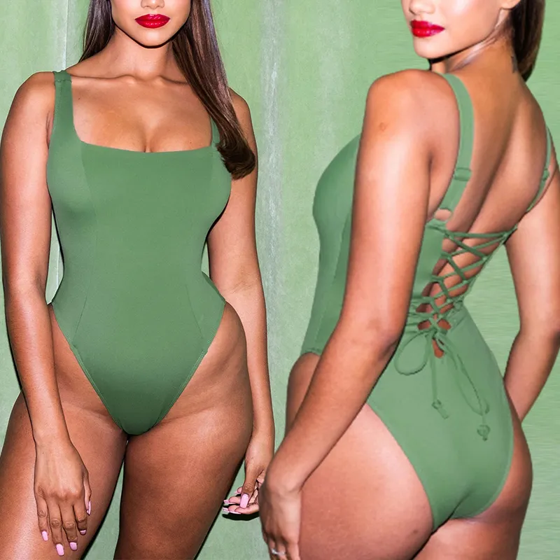 2023 अद्वितीय डिजाइन कमर स्लिम Swimwear के सेक्सी एक टुकड़ा बिकनी महिलाओं समुद्र तट पहनने Backless समायोज्य पट्टी पार बिकनी