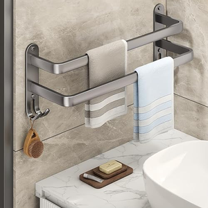 Porte-serviettes gris anthracite, support mural sans perçage pour salle de bain, barre de suspension pour serviettes, rangement pour toilettes - Product Image 5