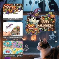 Kit de peinture diamantée Halloween, attrape-soleil acrylique à suspendre, forme irrégulière, peinture diamantée à forets ronds pour adultes