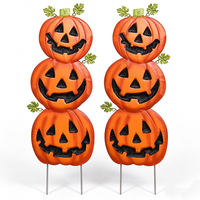 Décorations d'Halloween : Triple Jack O'Lantern Empilé sur Piquet – Ornement de Jardin Effrayant pour Halloween