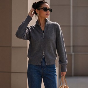 Cardigan en tricot pour femme, gris clair, col montant, manches longues, couleur unie, pull-over, manteau, automne-hiver, élégant, pour le quotidien - Product Image 2