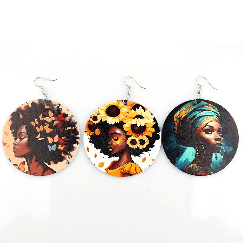 6cm Round African American Women Earrings
