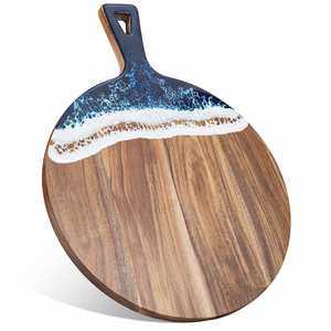 Planche à découper personnalisée en bois d'acacia pour la cuisine, avec résine artisanale motif vague océanique, pour usage domestique - Product Image 3