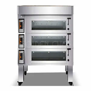 Oven Roti Prancis Guangzhou, Oven Roti Perancis Oven Harga Oven Pizza Roti Komersial Kontrol Listrik Profesional 3 Dek 6 Tray