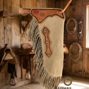 Chaps en cuir véritable de qualité supérieure, durables et confortables, ajustement réglable, faits à la main, pour hommes, équitation, rodéo - Product Image 3