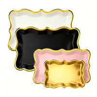 Assiettes en papier rayées jetables à estampage à chaud avec bord doré, vaisselle de fête pour anniversaire, baby shower, carnaval