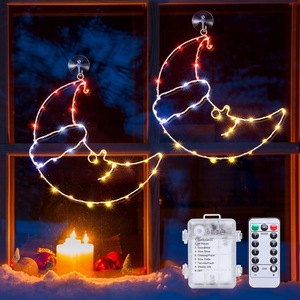 Chất lượng cao mặt trăng hình dạng kim loại khung cửa sổ đèn da dây <span class=keywords><strong>USB</strong></span> Pin treo trăng sao đèn - Product Image 2