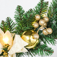 Karangan Bunga Natal 60cm WT19L Putih Hangat dengan Hiasan Kerucut Pinus, Pita, Bunga Poinsettia, dan Bola-bola untuk Dekorasi Jendela dan Pusat Perbelanjaan