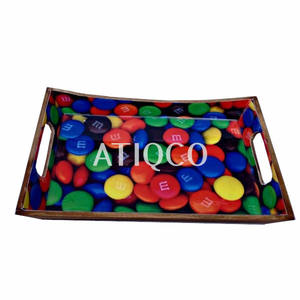 High Quality Wooden <b>Tray</b> <b>Handle</b> Classic Leaf Shape Multi-Color Print Versatile <b>Tea</b> Serving <b>Tray</b> Nesting Home Custom Possible - Product Image 4