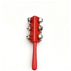 Campana de mano de madera roja al por mayor con 12 campanillas metálicas, instrumento de ritmo para la enseñanza musical - Product Image 3