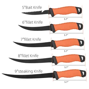 Couteau à filet personnalisé OEM/ODM pour couper le poisson en extérieur Revêtement antiadhésif PP + TPR Couteau de pêche en acier inoxydable à manche souple