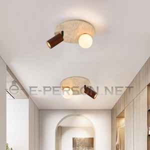 Lámpara de <span class=keywords><strong>techo</strong></span>/pared de doble Luz | Wabi-Sabi E14 <span class=keywords><strong>Globo</strong></span> y foco ajustable | Accesorio de iluminación minimalista con textura de piedra - Product Image 5