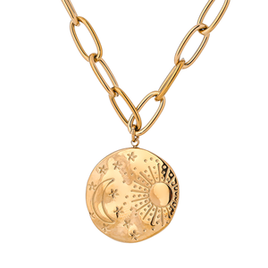 Collier plaqué or 18 carats avec pendentif totem géométrique soleil lune nouveau collier de style punk pour hommes femmes soulagement de la personnalité - Product Image 1