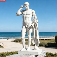 YOUFINE Statue d'athlète grec en marbre blanc sculptée à la main, figure masculine classique en pose contrapposto pour décoration de bord de mer