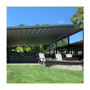 Couverture de patio moderne 4x3 3x3 motorisée en PVC Conception de toit à persiennes en aluminium Pergolas De Aluminio à revêtement en poudre Bois traité naturel - Product Image 1