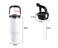 Gobelet de sublimation en acier inoxydable vierge de 40 oz avec poignée et paille rabattable, vente en gros