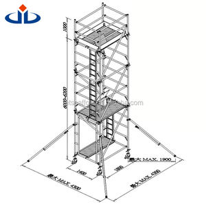 Tour d'échafaudage mobile en aluminium à forte capacité de charge 1,4 x 1,8 x 6 m, système d'échafaudage en alliage d'aluminium 6063 - Product Image 1