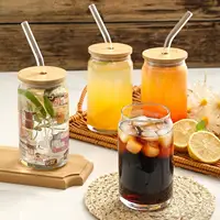 Trasparente Cola Bamboo Color change Cup Soda Cup a forma di acqua 16Oz Beer Can Glass con coperchio e cannuccia