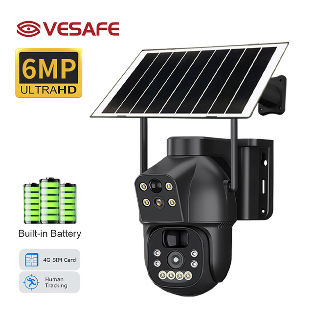 Outdoor Solar PTZ Camera Home Surveillance 6MP Full Color Two-way Audio Mobile Phone Dual Screen Low Power HD