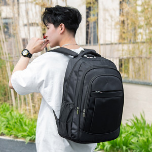 Student <b>Backpack</b> <b>15</b> <b>Inches</b> Black <b>Laptop</b> Bag For Men Business Travel Solid Color Interior Zipper Pocket - Product Image 5