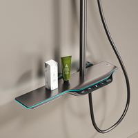 Robinet de douche thermostatique gris pour salle de bain, 3 fonctions, avec barre coulissante, système de douche pour baignoire en laiton