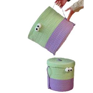 Karikatür pamuk halat yuvarlak Modern ve basit depolama sepeti oyuncak masaüstü aperatif depolama için kapaklı büyük gözlü canavar tasarım - Product Image 5