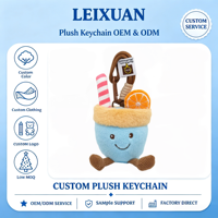 Gantungan Kunci Cangkir Minuman Boneka Lucu Kartun, Irisan Jeruk Bergaris, Sedotan, Liontin Cokelat, Tali Carabiner, Hadiah untuk Tas Ransel
