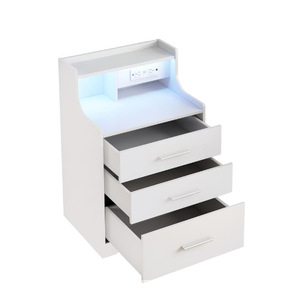 Mesa <span class=keywords><strong>de</strong></span> <span class=keywords><strong>Noche</strong></span> Moderna con 3 Cajones, Luz LED y Estación <span class=keywords><strong>de</strong></span> Carga, con Estante Abierto para Dormitorio, Habitación Pequeña o Espacio Reducido - Product Image 5