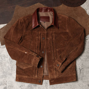 Giacca in Pelle Personalizzata da Uomo Tipo 506, Design in Pelle Scamosciata Pesante con Colletto in Pelle Liscia e Doppie Tasche con Patta - Product Image 2