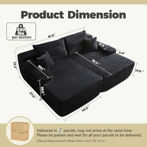 Oversized Vacuum Compressed Boneless Modern Modular Corduroy Double Chaise <b>Sleeper</b> Couch - Product Image 2