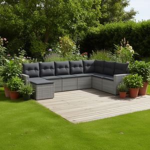 8 Piece <b>Grey</b> Pe Rattan Garden Sofa Set With Steel <b>Frame</b> Outdoor Furniture Contemporary Design Weather Resistant - Product Image 2